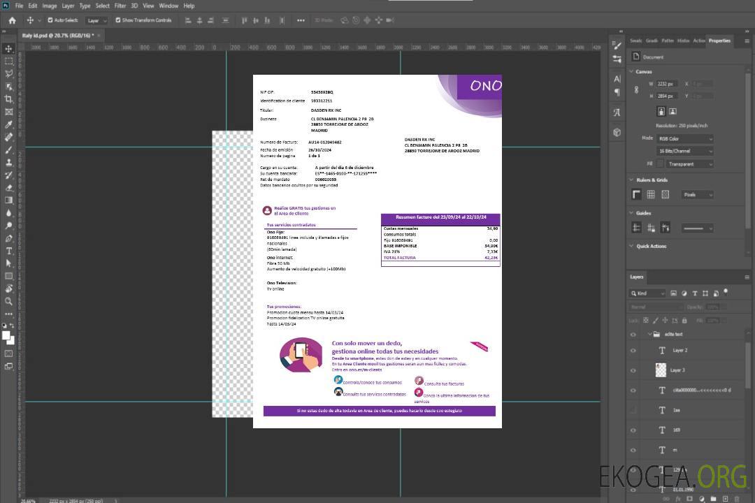 Modèle de facture de services publics d'entreprise facile à remplir ONO pour l'Espagne aux formats Word et PDF template Modèle de facture de services publics d'entreprise facile à remplir ONO pour l'Espagne aux formats Word et PDF template